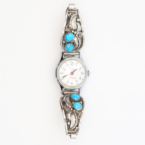 Vintage Kay Johnson Anglo Navajo Type Sterling Silver Turquoise Watch Tips Watch main image 4